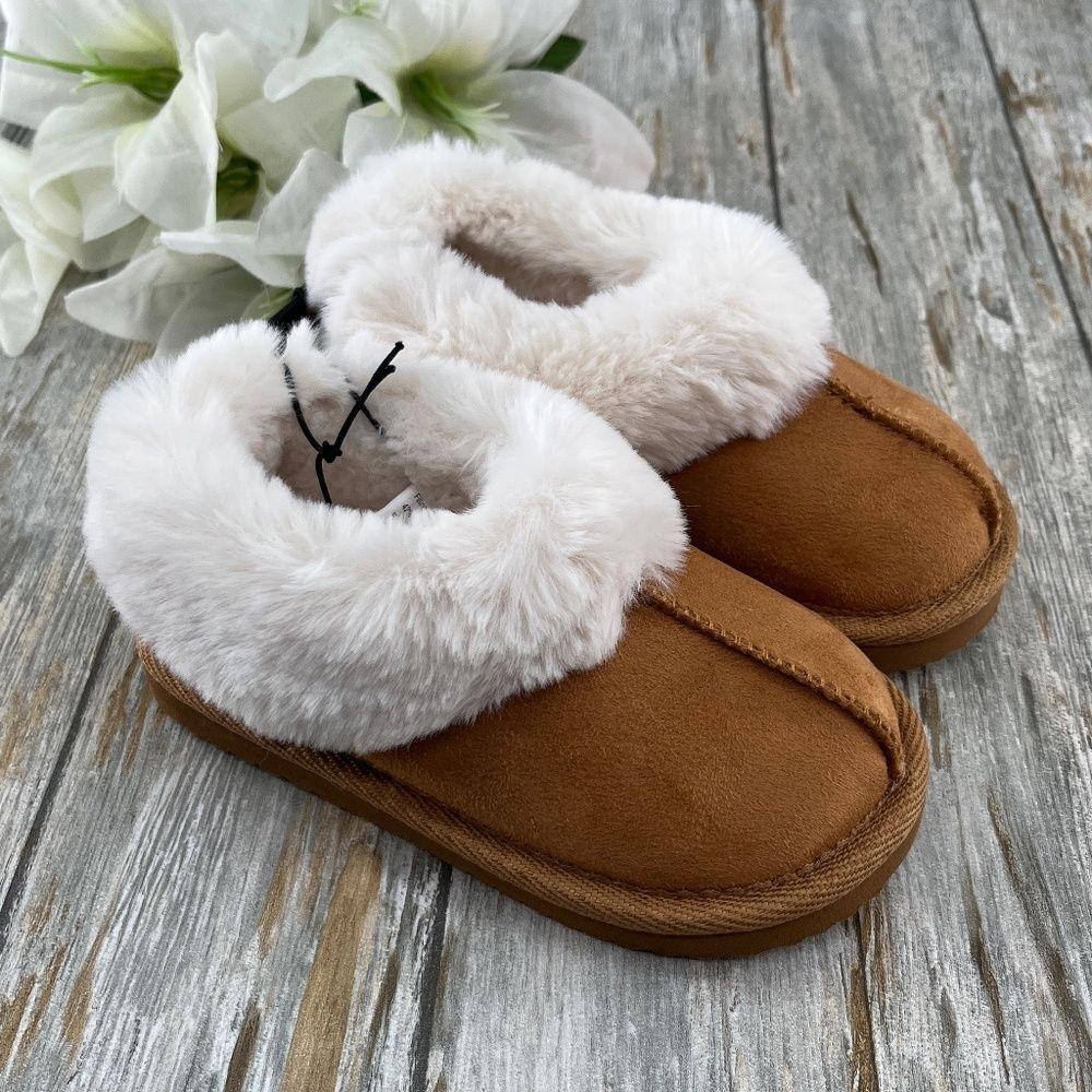 Baby Toddler Girls Faux Fur Slippers Shoes Size 7-8